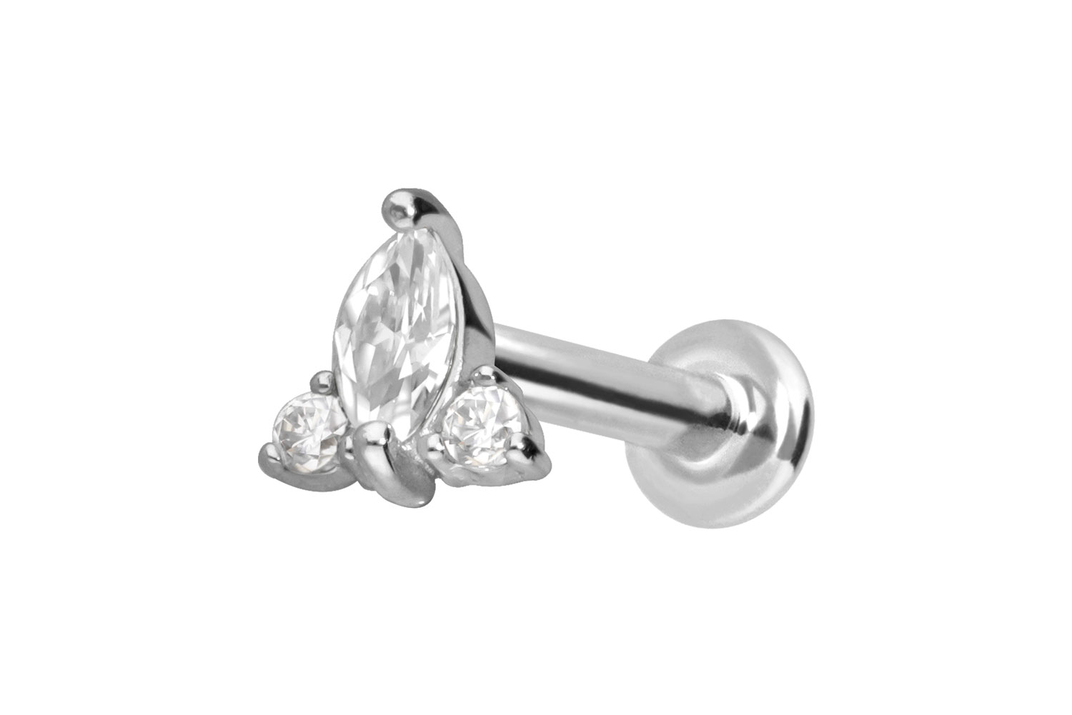 14 Karat Gold Labret Piercing mit Innengewinde MOISSANIT-BLUME